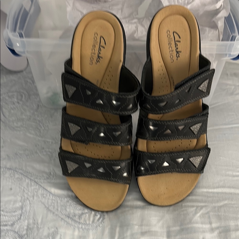 Clarks Black Sandals with Studded Straps